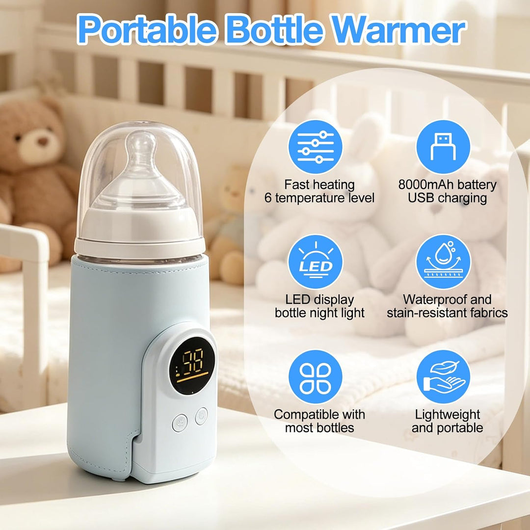 Flaschenwärmer Baby mit 6-Temperaturstufen (38°C-50°C), Tragbarer Flaschenwärmer Akku mit LCD-Displa