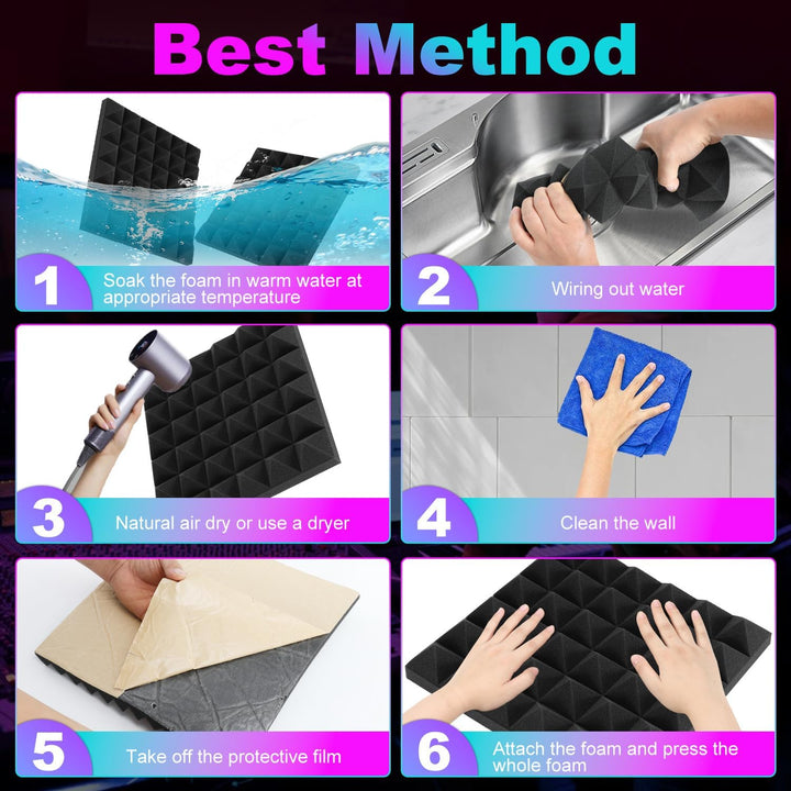 24 Pack Akustikschaumstoff Selbstklebend, Akustikplatten 30x30x5 cm, Schalldämmplatten für Tonstudio