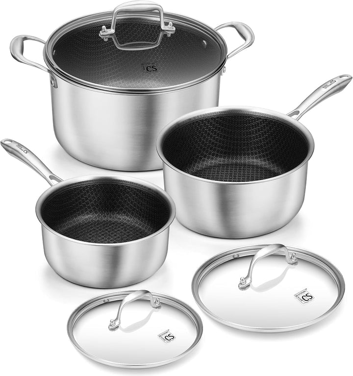 KOCH SYSTEME CS Edelstahl-Topfset 6-teilig mit Glasdeckel,18/20/26 cm, Edelstahl-Kochtopf-Set mit Hy