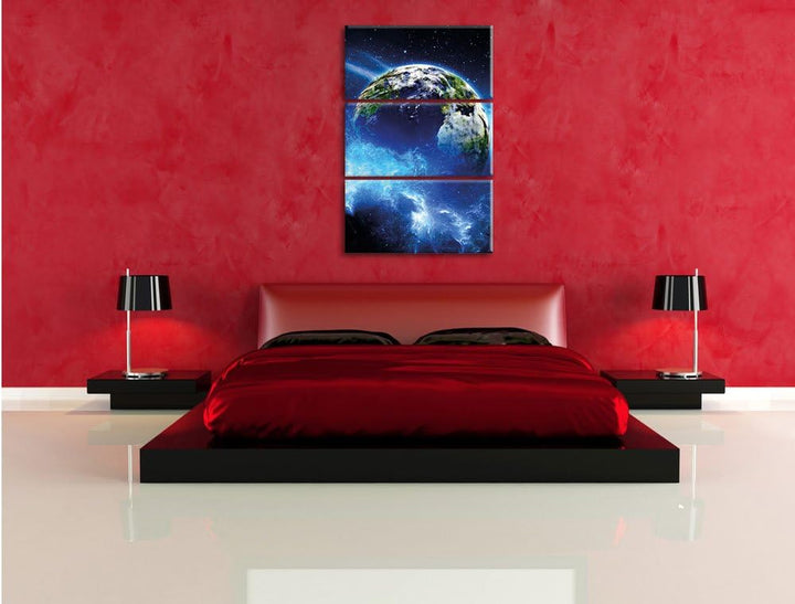 Pixxprint Planet Erde 3-Teiler Leinwandbild 120x80 Bild auf Leinwand