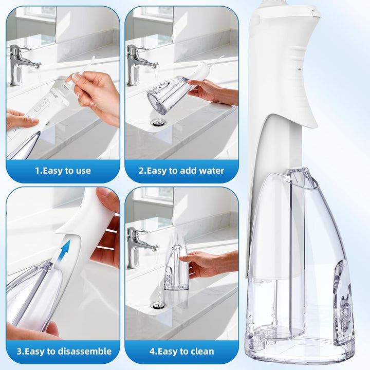 Oral Irrigator Professionell Kabellos, 300 ML Wiederaufladbare Wasserzahnreiniger mit 4 Düsen und 4