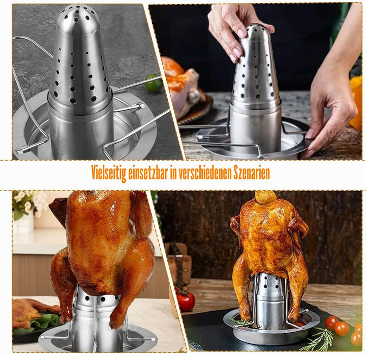 Hähnchenbräter, Bierdosen Hähnchenhalte, Hähnchengriller Edelstahl, Geflügelbräter Grill mit Aromabe