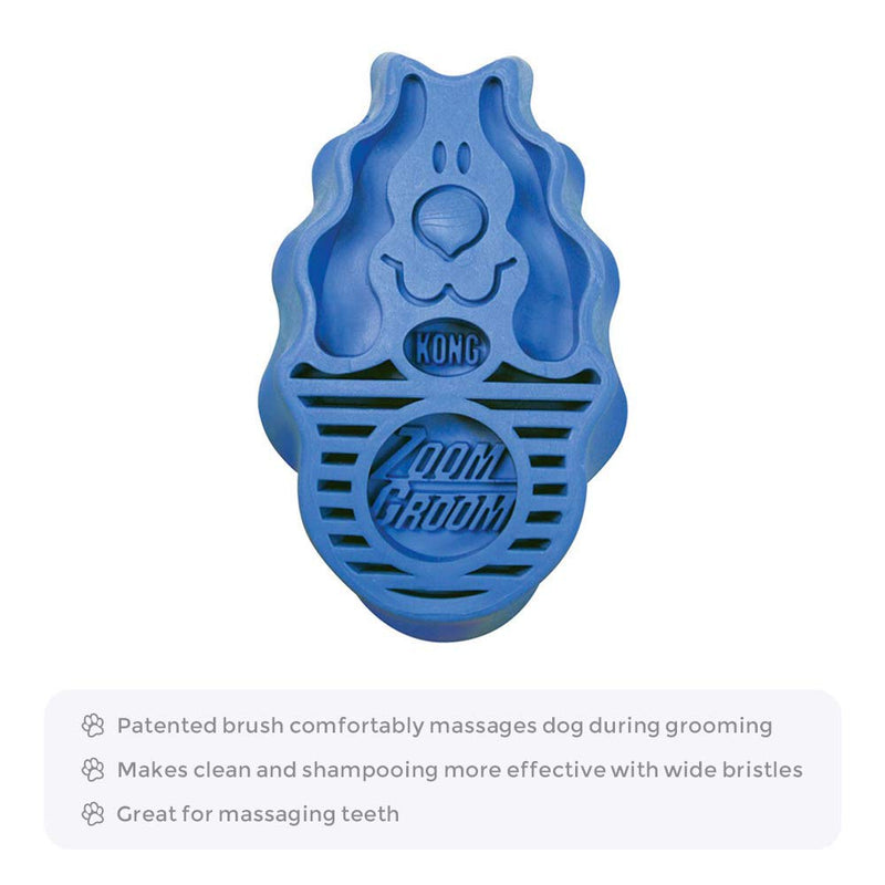 KONG – ZoomGroom – Bürste zur Hundepflege und zum Shampoonieren – Für Grosse Hunde (Blau) Blau Stand