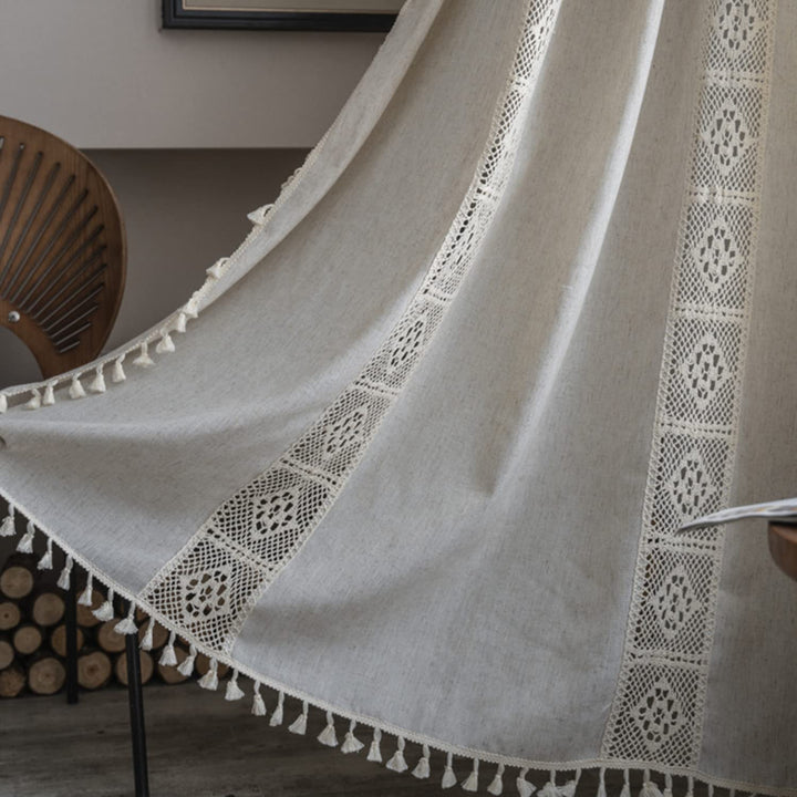 Tospass Vintage Landhausstil Häkeln Stricken Vorhang Boho Bohemien Vorhänge Aushöhlen Quaste 2 Stück