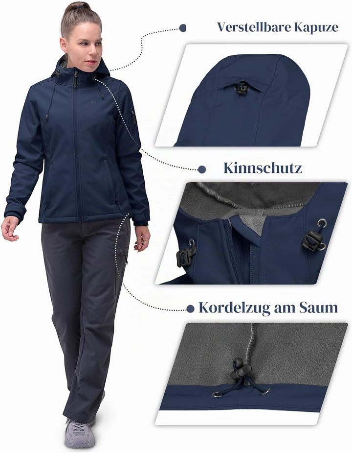 33,000ft Softshelljacke Damen Wasserdichte Atmungsaktive Warme Winterjacke Fleece Übergangsjacke Win