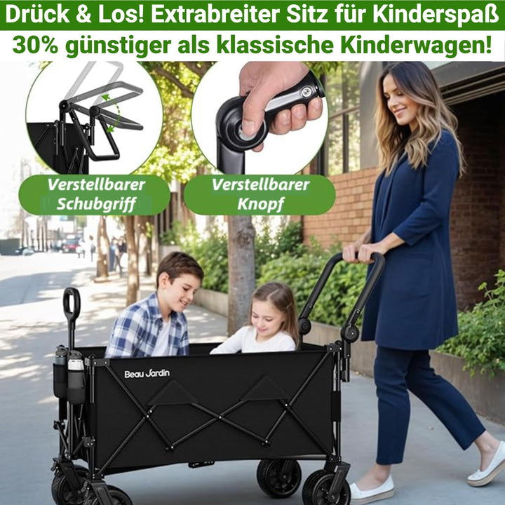 BEAU JARDIN Bollerwagen 200 KG Handwagen mit Einziehbarem Transportkarre Gerätewagen Griff Faltbarer