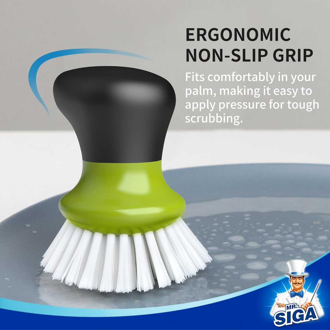 MR.SIGA Spülbürste, Handspülbürste mit ergonomischem Griff, Küchenbürsten für Geschirr, Grün, 2er-Pa