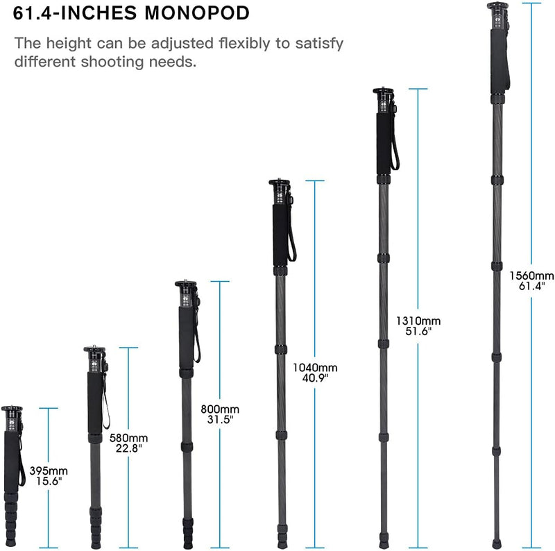 SIRUI P-326 Camera Kamera Reise Einbeinstativ Monopod, Carbon Fiber 0.45kg, 6 Sektionen, Leichtes Ko