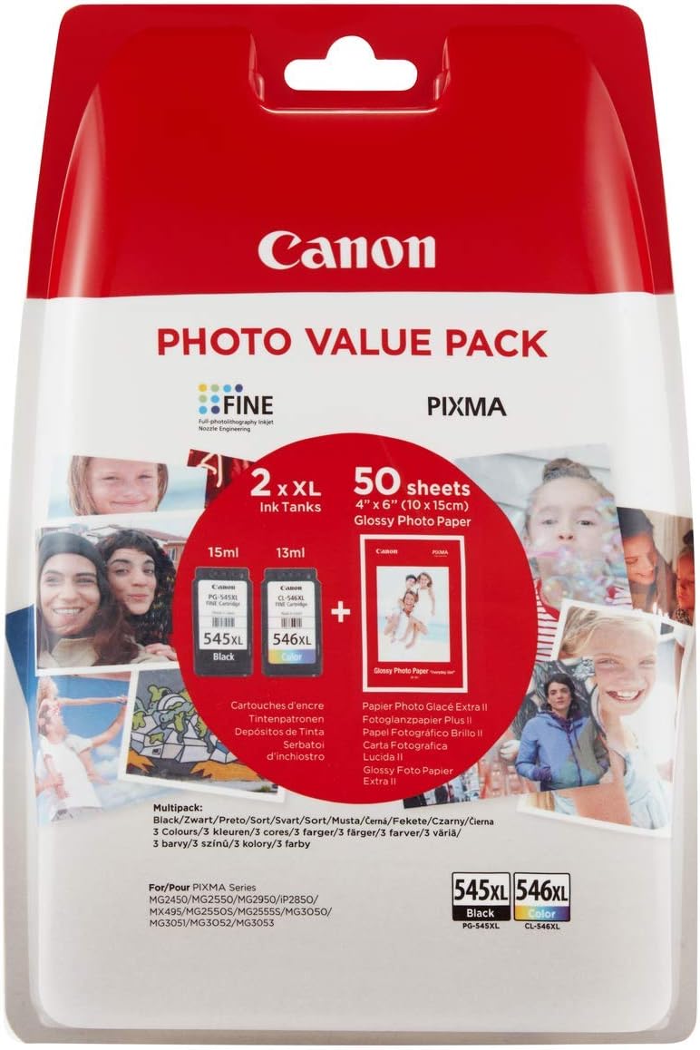 Canon PG-545 XL/CL-546XL Photo Value Pack - 2er-Pack - Hohe Ergiebigkeit - Schwarz, Farbe (Cyan, Mag