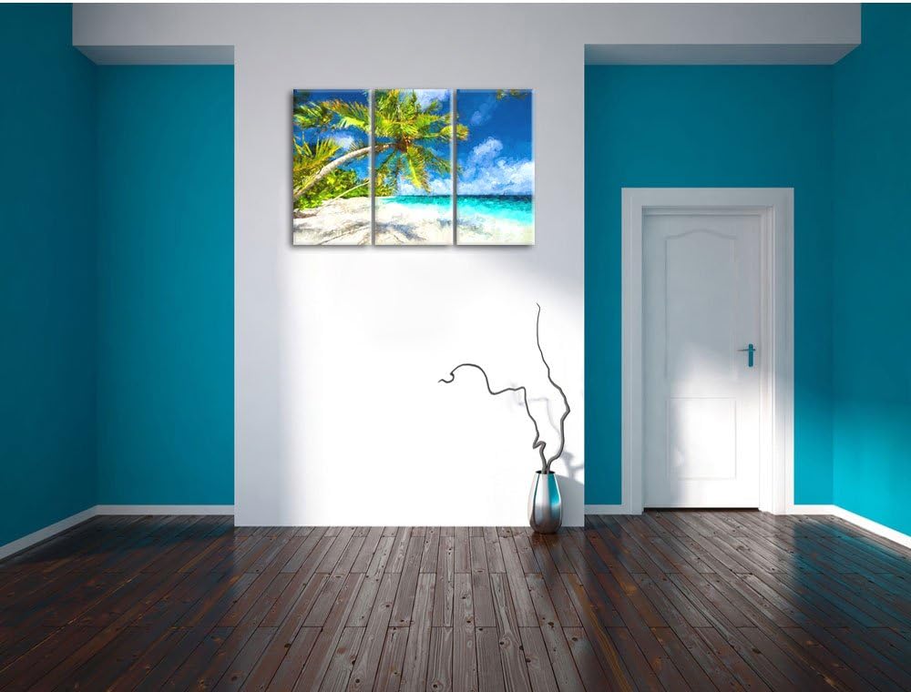 Pixxprint Palmenstrand als Leinwandbild/Grösse: 3 Teilig (120x80 cm) cm/Wandbild/Kunstdruck/fertig b