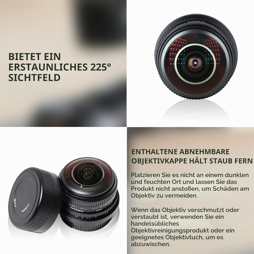 7 Artisans 4mm F2.8 Fisheye Ultra Wide Angle Lens APS-C Handbuch Focus Prime Lens Kompatible M4/3 Mo