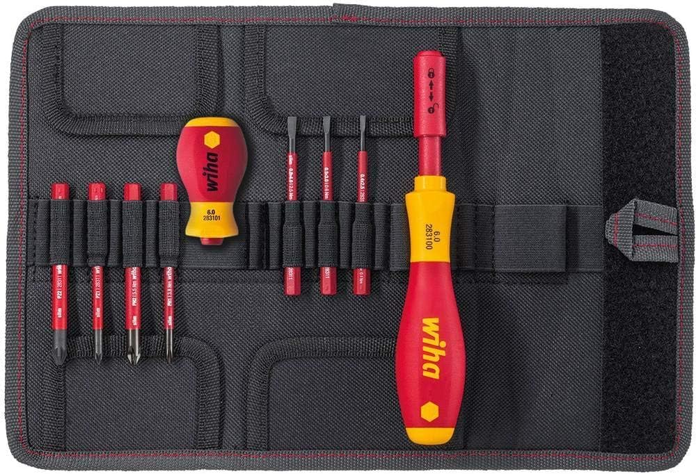 Wiha Schraubendreher und Bit Set slimVario (41233) 10 tlg. in Falttasche | VDE Elektriker mit Griff,