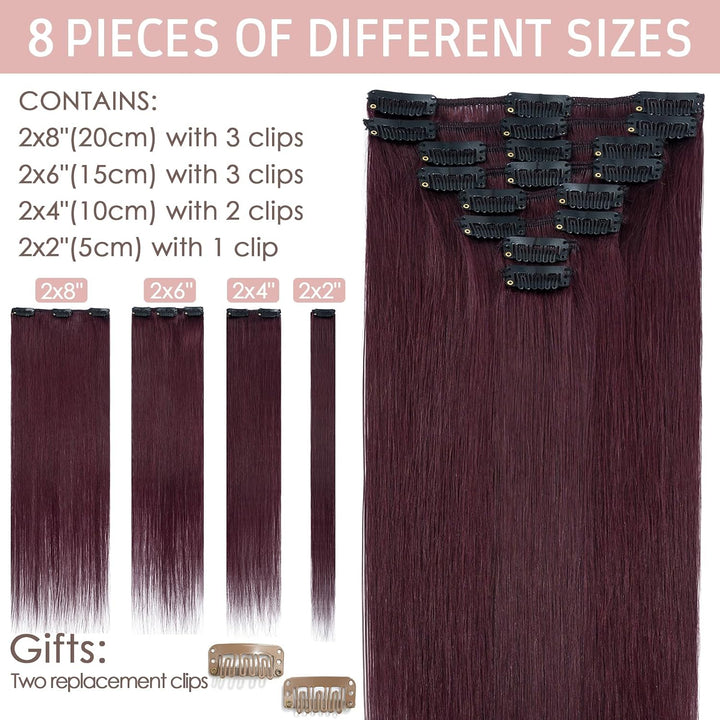Silk-co Echthaar Clip In Extensions 8 Tressen 18 Clips 80g, Burgund Hair Extensions, Remy Echthaar C