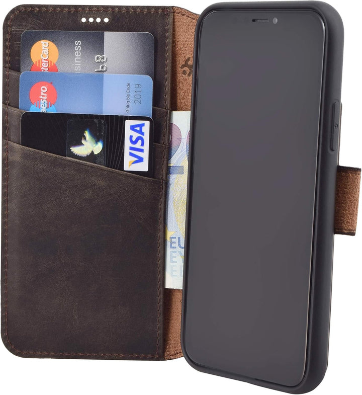 Suncase Book-Style Hülle kompatibel mit iPhone 11 (6.1 Zoll) Leder Tasche (Slim-Fit) Lederhülle Hand