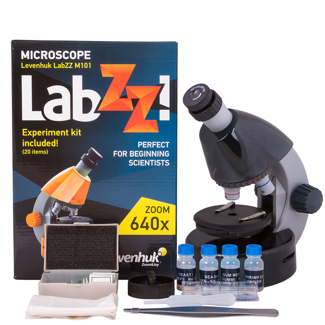 Levenhuk LabZZ M101 Moonstone Mikroskop für Kinder mit 640x Zoom, LED-Beleuchtung, Experimentier-Set