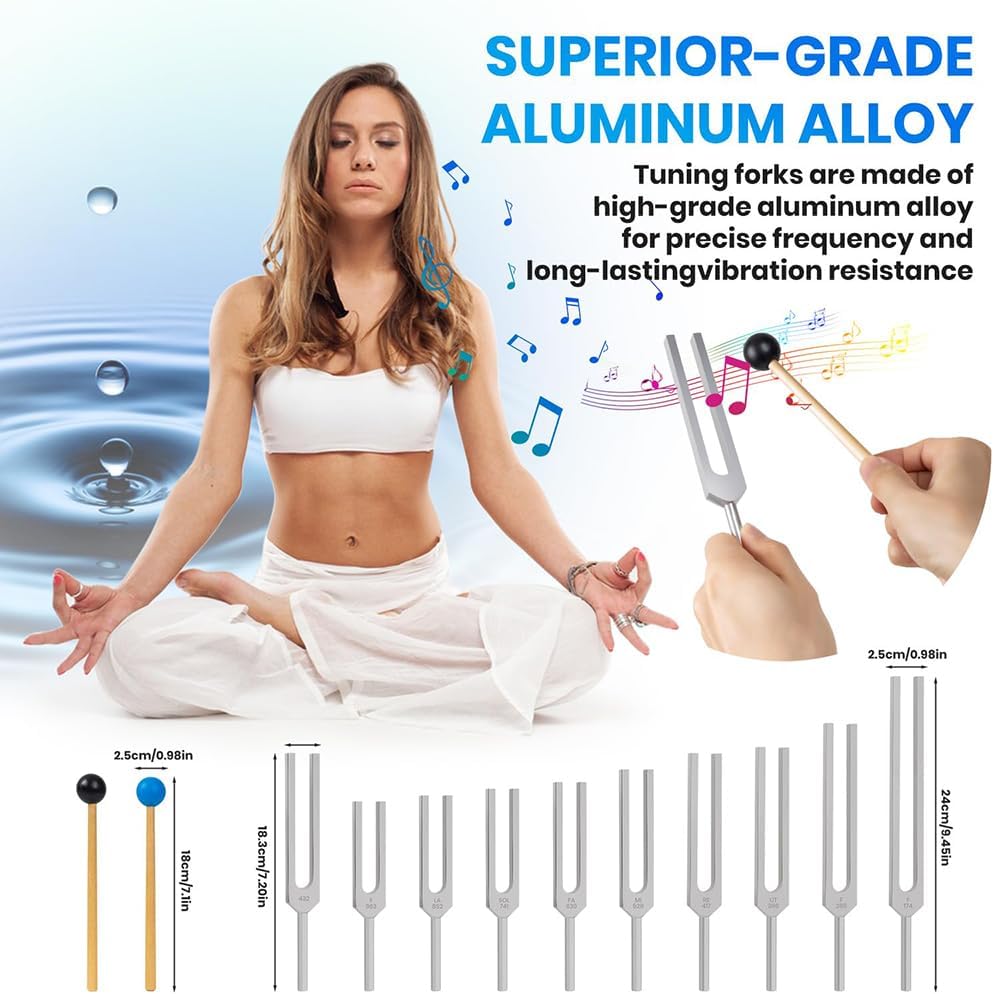 Stimmgabel,Stimmgabel Neurologie, 10er Set mit Sockel + 2 Silikonhämmer und Reinigungstücher, Ideale