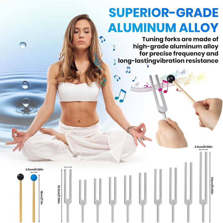 Stimmgabel,Stimmgabel Neurologie, 10er Set mit Sockel + 2 Silikonhämmer und Reinigungstücher, Ideale