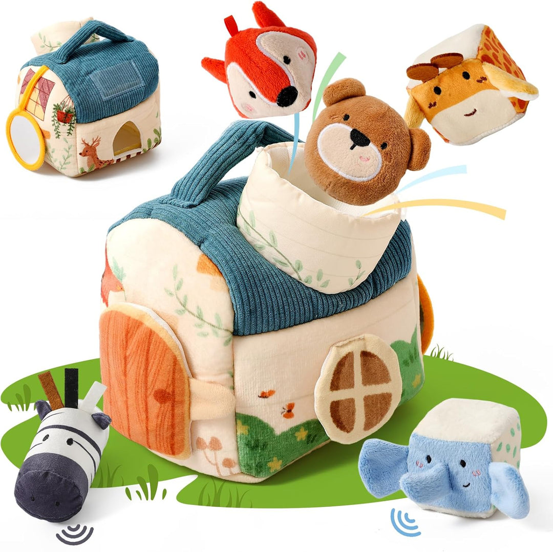 WOODEN TEETHER Baby Spielzeug 4 6 12 18 Months, Montessori Spielzeug Baby Ensory Farm House mit 5 Ti