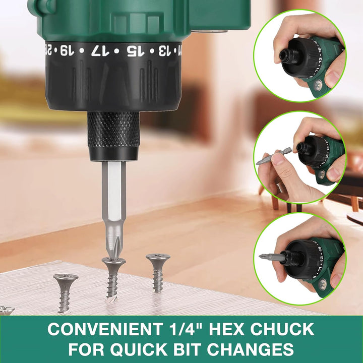 POSENPRO Elektrischer Akkuschrauber Set mit 82 Zubehörteilen, 8 Volt Lithium-Ionen-Akku, 10N·m 21+1