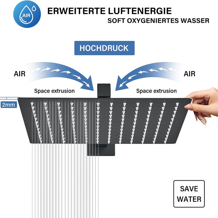 Rozin Regendusche Duschkopf Schwarz Matt 12 Zoll(30 cm) Runde Einbau Duschköpfe Edelstahl Ultradünn