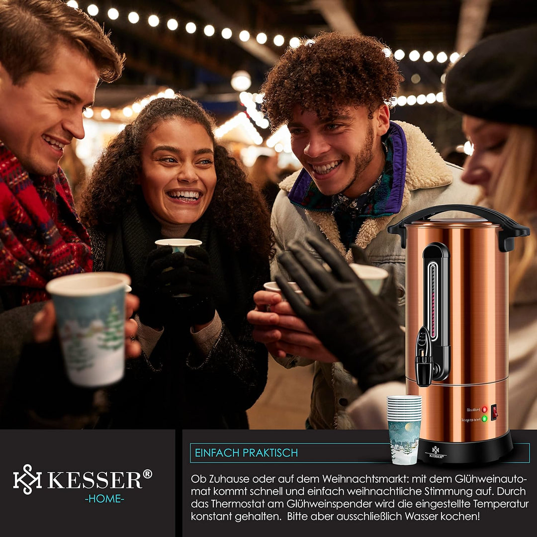 KESSER® Glühweinkessel 10L Edelstahl Inkl. 10x Becher Glühweinkocher mit Thermostat Glühweinautomat