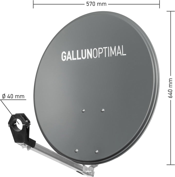 GALLUN Offset-Parabolantenne ALU 60 cm anthrazit – SAT Spiegel mit 35,15 dB Gewinn, Reflektorhalteru
