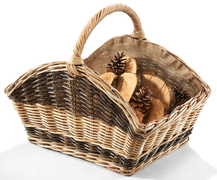 Kobolo Holztrage Holzkorb für Kaminholz - Rattan - mit Jutestoff und Henkel ausgestattet - zweifarbi