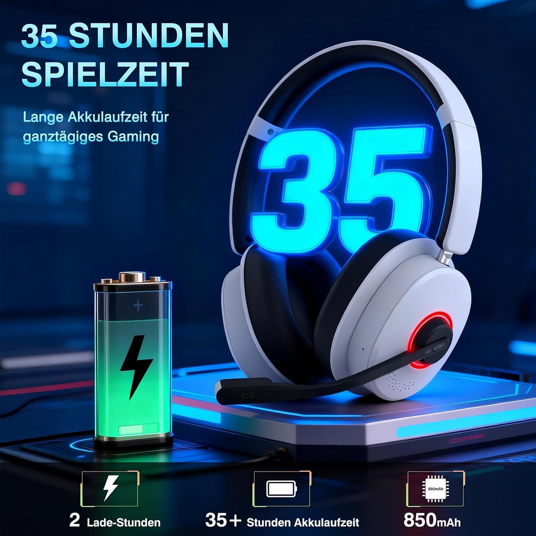 Earbay Gaming Headset Wireless mit Mikrofon für PS5 PS4 PC Switch Handy | 2.4GHz &amp; BT 6.0 Kabellos (