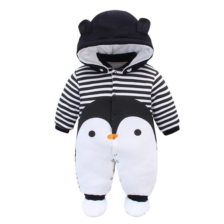 Baby Overall Mit Kapuze Footies Strampler Schneeanzüge Karikatur Jumpsuit Unisex Winter Kleidungsset