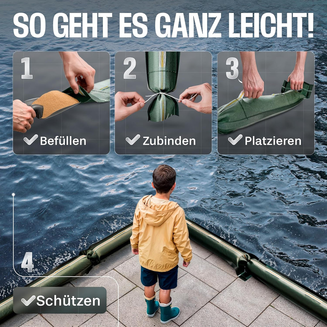 50x Sandsäcke Silosandsäcke geeignet für Hochwasserschutz, 25cm x100cm mit Griff, Zugband und Trageg