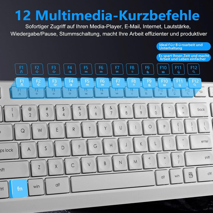 Drahtlose Tastatur und Maus Combo,US-Layout(QWERTY) leise und weiche 2.4G Full-Size Computer Tastatu