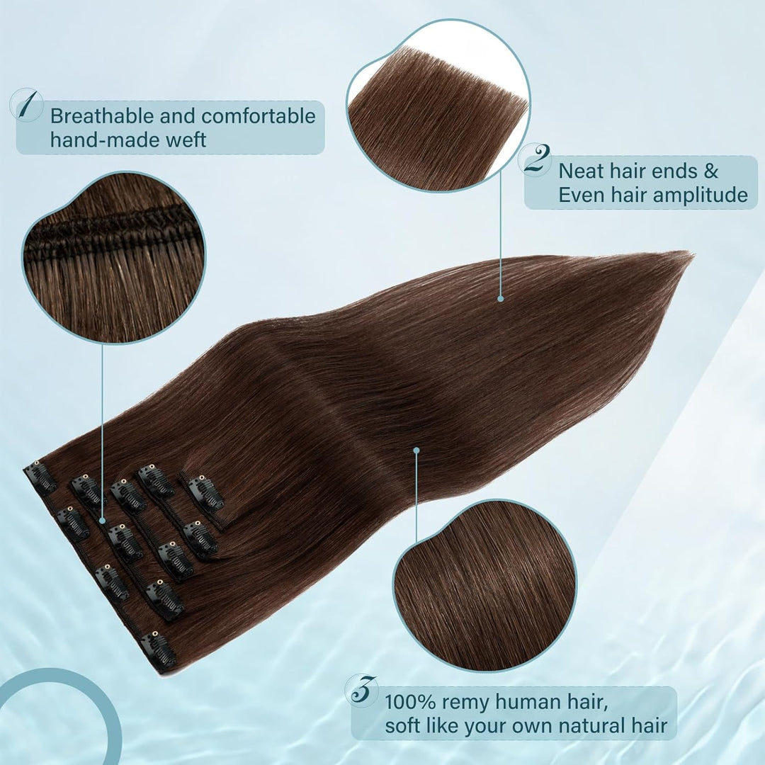 Elailite Clip in Extensions Echthaar, 5 Pcs Remy Haarverlängerung mit 12 Clips, 60cm-75g Glattes Haa