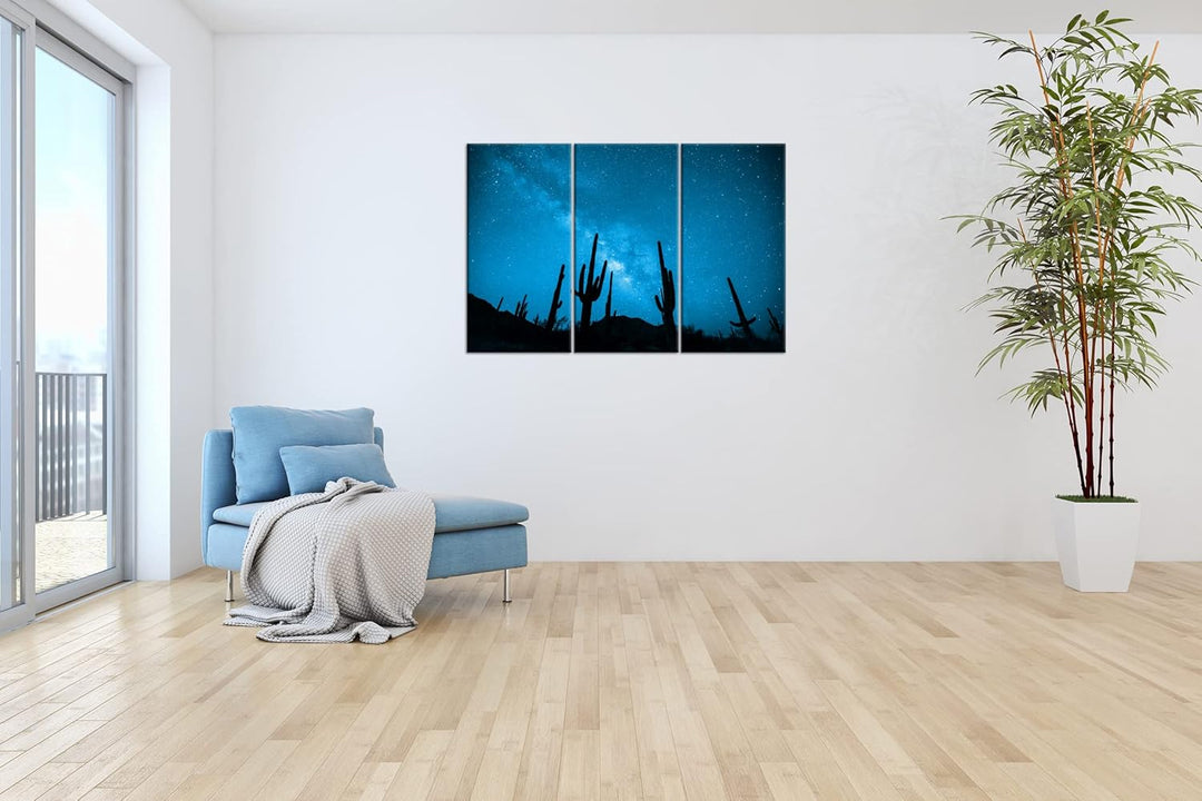atemberaubender Sternenhimmel in der Wüste Effekt: Zeichnung Format: 3-teilig 120x80, Motiv fertig g