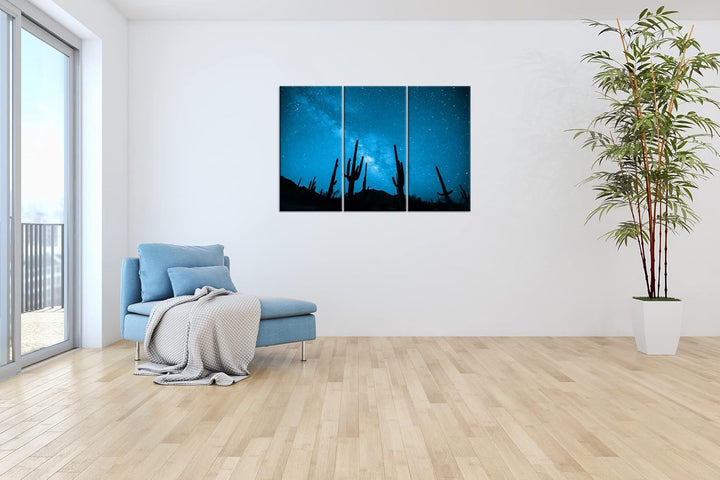 atemberaubender Sternenhimmel in der Wüste Effekt: Zeichnung Format: 3-teilig 120x80, Motiv fertig g