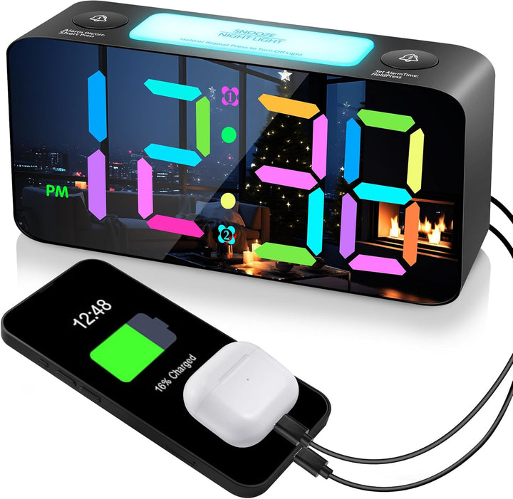 Extrem Lauter Wecker für Tiefschläfer Schwere Schläfer,RGB Farbiger Digitaler Doppelwecker für Kinde