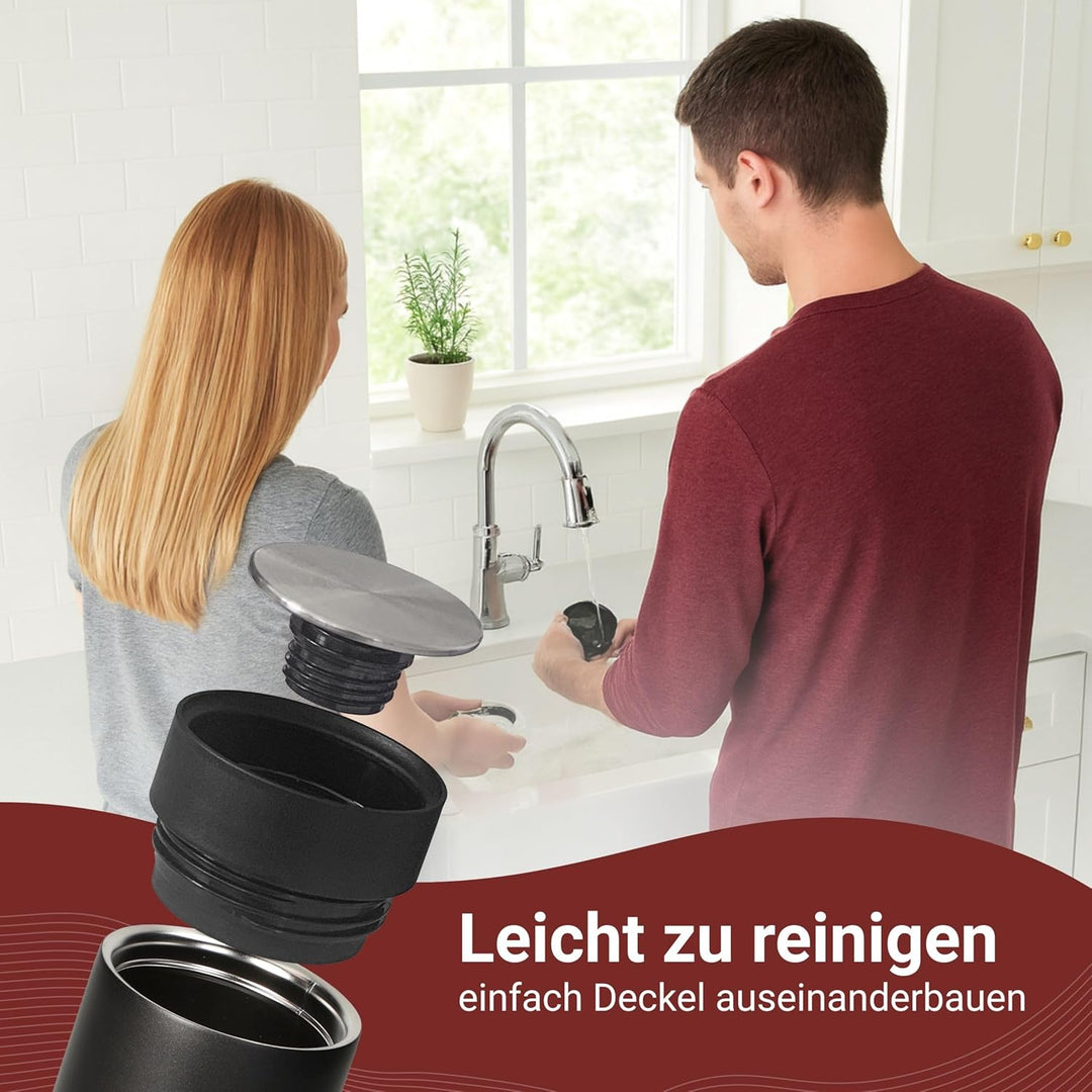 Edelstahl Thermobecher personalisiert – 100% auslaufsicherer & thermoisolierter Kaffeebecher – 450 m