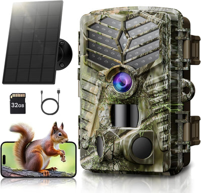 Solareye Wildkamera mit Handyübertragung App - 2,7K 48MP WLAN Wildtierkamera Solar mit Bewegungsmeld