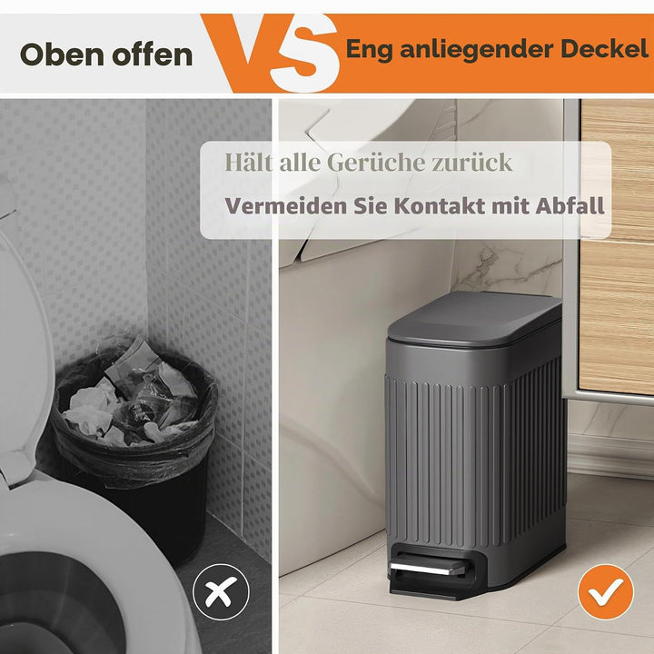 TrashAid Kleiner Mülleimer für Badezimmer mit Deckel Soft Close, 6 Liter Edelstahl Mülleimer mit her