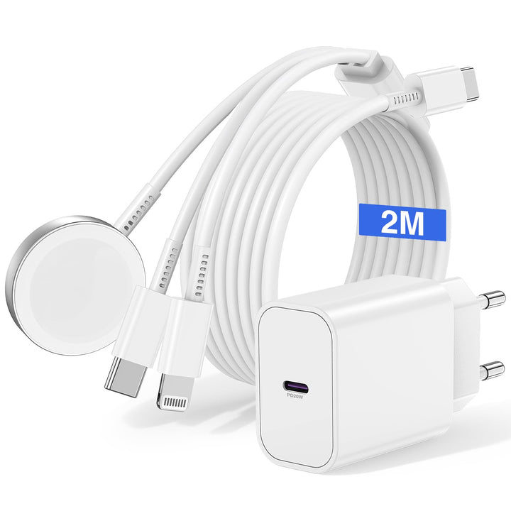 3 in 1 Ladekabel für Apple Watch und iPhone,Original iPhone Kabel USB C 2m mit Ladegerät,Typ C Adapt