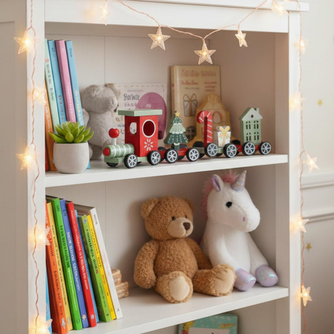 com-four® 2X Deko Weihnachtszug aus Holz mit je 3 Anhängern - Tischdekoration im klassischen Weihnac