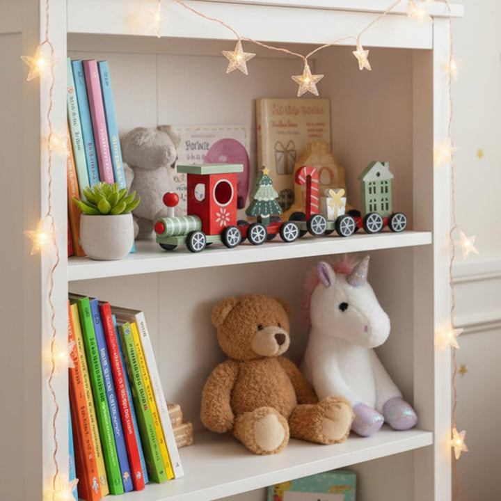 com-four® 2X Deko Weihnachtszug aus Holz mit je 3 Anhängern - Tischdekoration im klassischen Weihnac