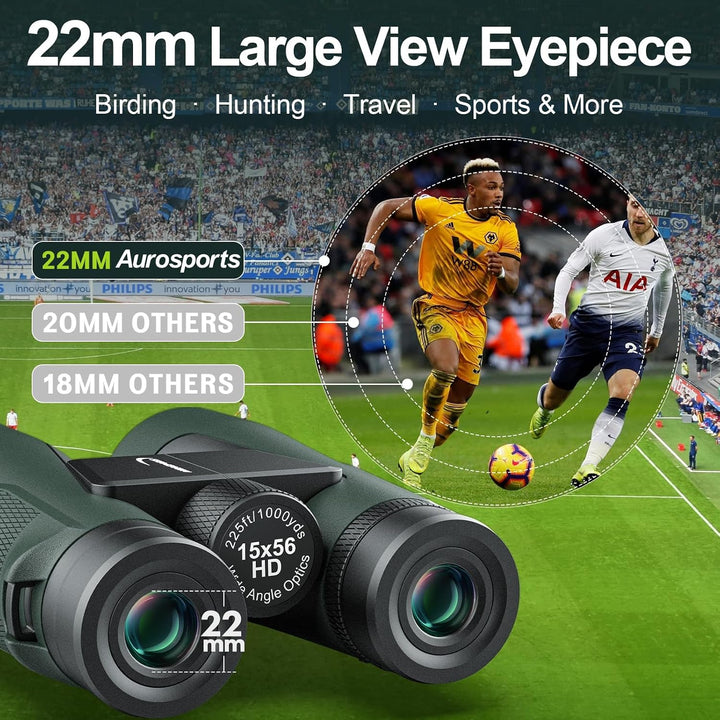15x56 HD Fernglas Erwachsene - Aurosports Large View Fernglas mit klaren Low Light Vision - Leichtge