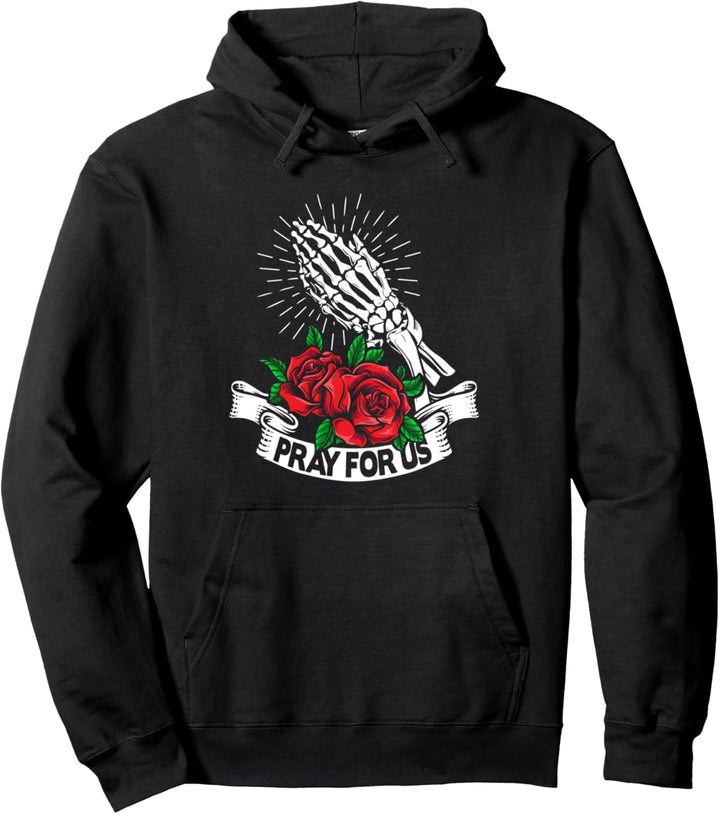 Ästhetisches weiches Grunge-Skelett mit Rosen. Bete für uns Pullover Hoodie