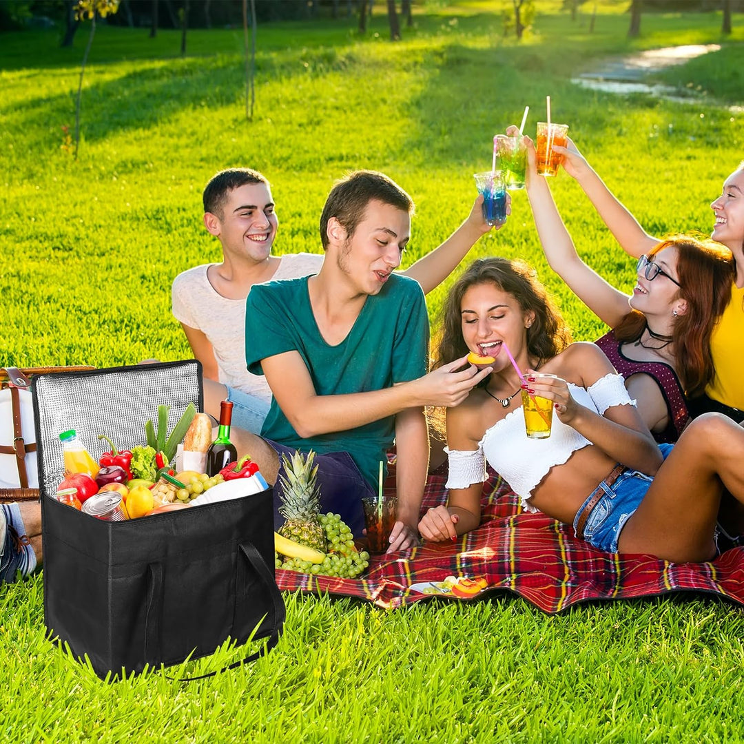 30L Isolierte Picknick-Kühltaschen, 2 Wiederverwendbare Einkaufstaschen, Faltbare Kühlboxen mit Deck