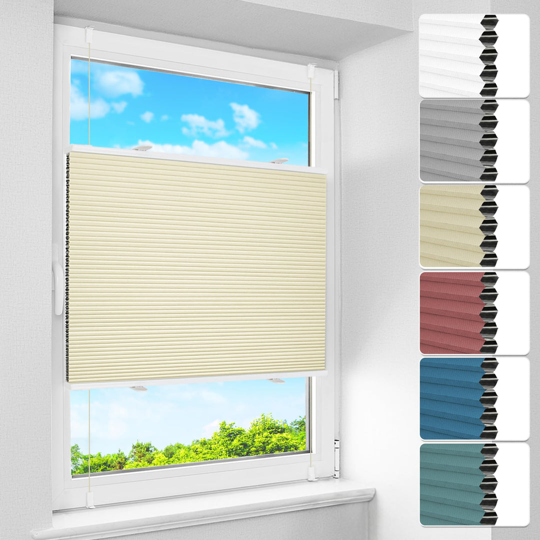 BelleMax Wabenplissee ohne Bohren Verdunkelung Thermo Plissee Klemmfix, Beige-weiss 75x130 cm (BxH),