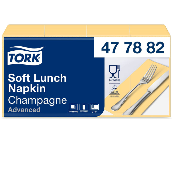 Tork 477882 Soft Lunchservietten Champagner 1/8 Falz / 3-lagige, vorgefaltete Servietten für kleine
