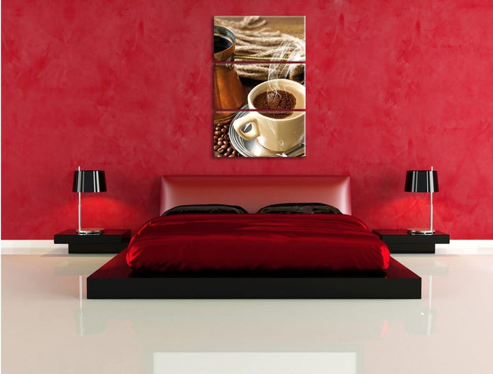 Pixxprint Kaffe Kaffeetasse Kaffee Trinken Heisse Schokolade 3-Teiler Leinwandbild 120x80 Bild auf L