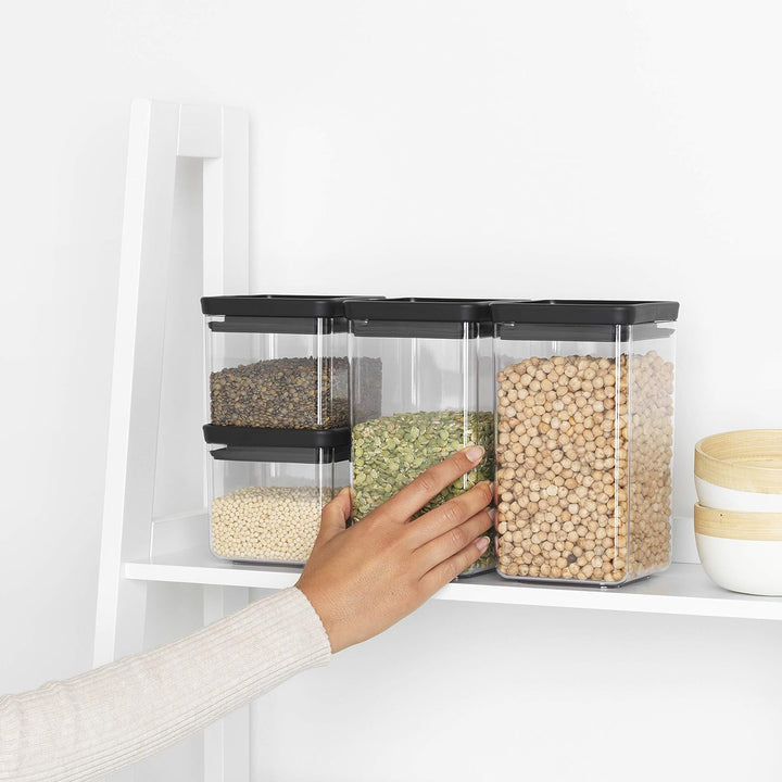 Brabantia 4er-Set Vorratsdose Eckig, Tasty+, Dunk Grau 4er-Set Dark Grey, 4er-Set Dark Grey