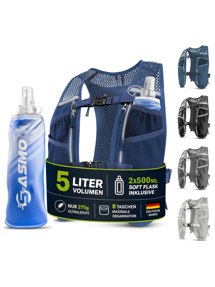 SASMO® Laufweste Damen & Herren 5L / 2L | Running Vest - Ultraleicht & atmungsaktiv| Laufrucksack Da
