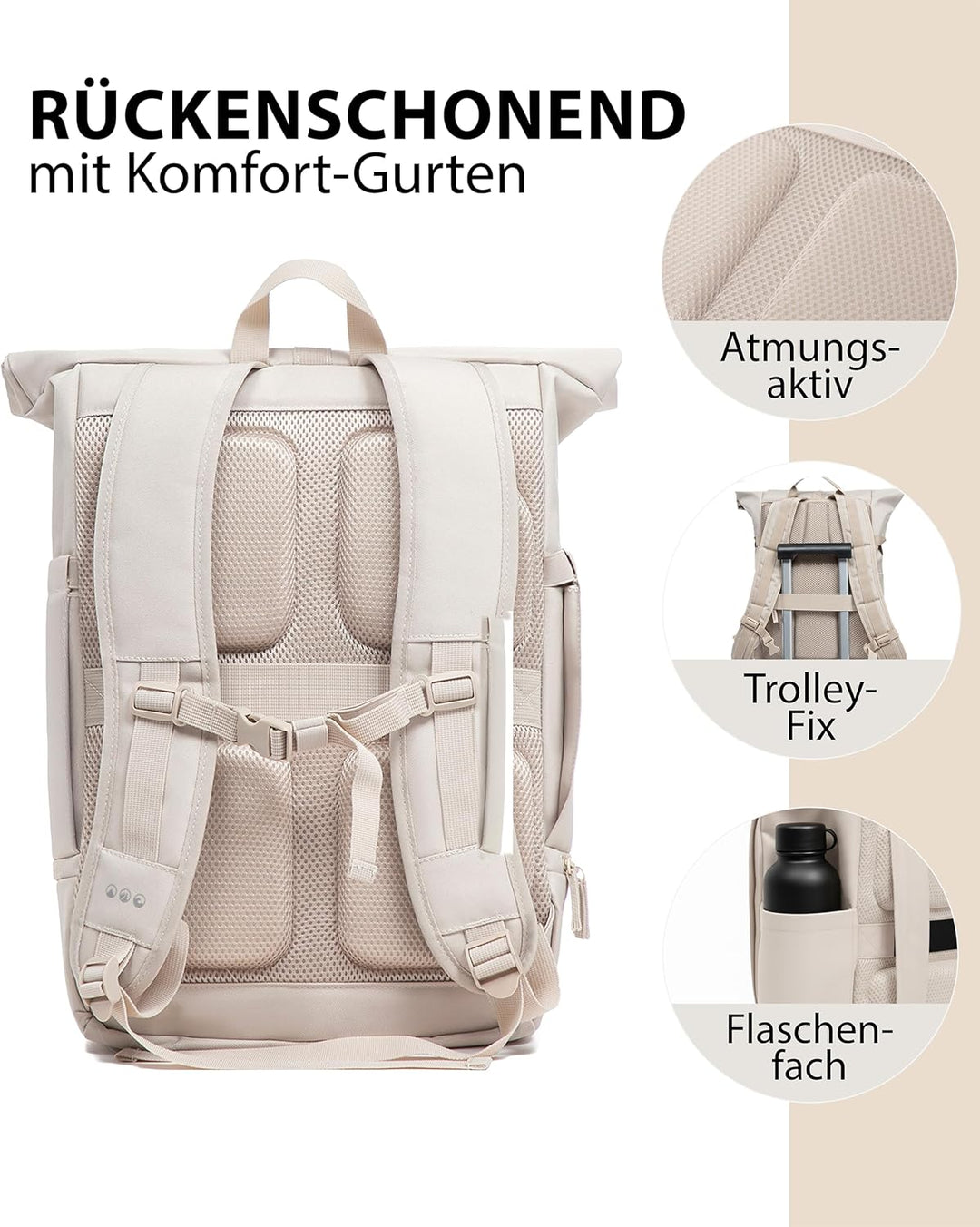 SONS OF ALOHA Roll-Top Rucksack Damen & Herren - NALU gross - Rolltop mit Laptopfach 16" und Schuhfa